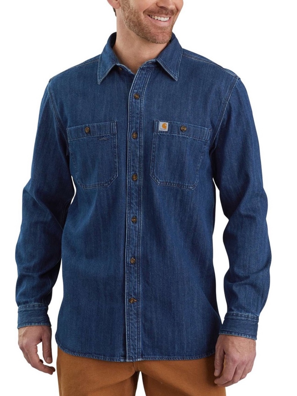 Carhartt Men's Blue Denim Work Shirt Jacket 100% Cotton Workwear Streetwear XL